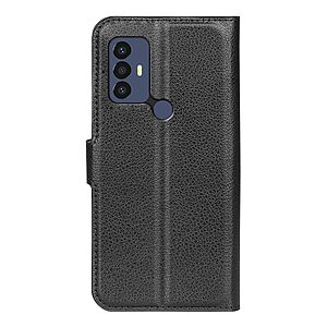Θήκη TCL 30E / 306 / 30 SE OEM Litchi Skin  Leather με βάση στήριξης, υποδοχές καρτών και μαγνητικό κούμπωμα μαύρο - Image 3