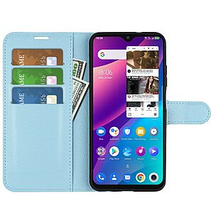 Θήκη TCL 30E / 306 / 30 SE OEM Litchi Skin  Leather με βάση στήριξης, υποδοχές καρτών και μαγνητικό κούμπωμα μπλε - Image 4