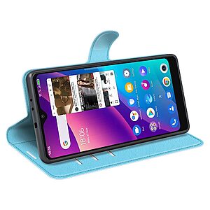 Θήκη TCL 30E / 306 / 30 SE OEM Litchi Skin  Leather με βάση στήριξης, υποδοχές καρτών και μαγνητικό κούμπωμα μπλε - Image 5