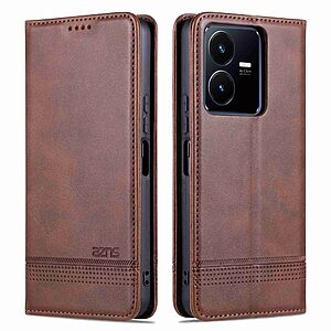 Θήκη Vivo Y22S / Υ35 AZNS Litchi Retro V4 Texture Leather με βάση στήριξης