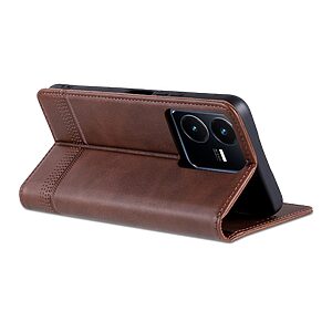 Θήκη Vivo Y22S / Υ35 AZNS Litchi Retro V4 Texture Leather με βάση στήριξης, υποδοχές καρτών και μαγνητικό κούμπωμα καφέ - Image 4