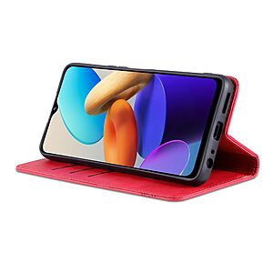 Θήκη Vivo Y22S / Υ35 AZNS Litchi Retro V4 Texture Leather με βάση στήριξης, υποδοχές καρτών και μαγνητικό κούμπωμα κόκκινο - Image 3