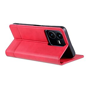 Θήκη Vivo Y22S / Υ35 AZNS Litchi Retro V4 Texture Leather με βάση στήριξης, υποδοχές καρτών και μαγνητικό κούμπωμα κόκκινο - Image 4