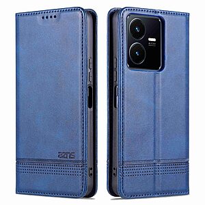 Θήκη Vivo Y22S / Υ35 AZNS Litchi Retro V4 Texture Leather με βάση στήριξης