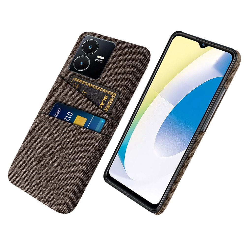 Θήκη Vivo Y22S / Υ35 OEM Πλάτη υφασμάτινη με υποδοχές καρτών και αντικραδασμικό Premium TPU καφέ