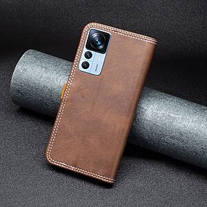 Θήκη Xiaomi 12T 5G / 12T Pro 5G BINFEN COLOR Leather Wallet Double Stitching Lines με βάση στήριξης, υποδοχές καρτών και μαγνητικό κούμπωμα καφέ - Image 5