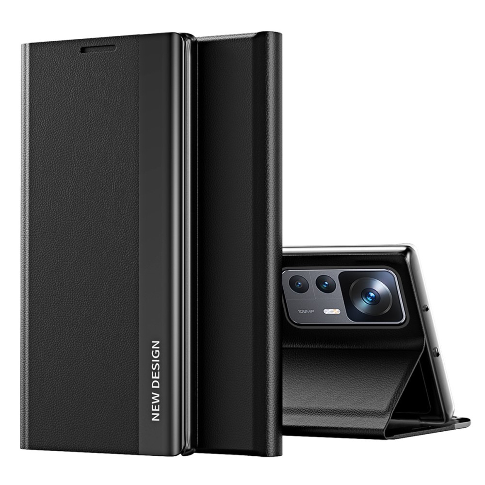 Θήκη Xiaomi 12T 5G / 12T Pro 5G New Design Invisible Magnet Leather Stand Cover με μαγνητικό κούμπωμα από συνθετικό δέρμα μαύρο