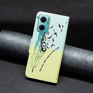 Θήκη Xiaomi Redmi 10 5G OEM Feather & Birds με βάση στήριξης, υποδοχές καρτών και μαγνητικό κούμπωμα Flip Wallet από συνθετικό δέρμα και TPU - Image 4