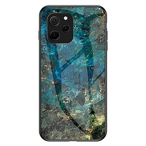 Θήκη Huawei Nova Y61 OEM σχέδιο Marble με Πλάτη Tempered Glass TPU σμαραγδί