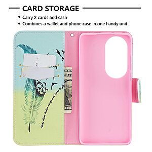 Θήκη Huawei P50 Pro OEM Feather & Birds με βάση στήριξης, υποδοχές καρτών και μαγνητικό κούμπωμα Flip Wallet από συνθετικό δέρμα και TPU - Image 5