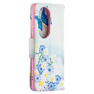 Θήκη Huawei P50 Pro OEM Blue Butterfly & Flowers με βάση στήριξης, υποδοχές καρτών και μαγνητικό κούμπωμα Flip Wallet από συνθετικό δέρμα και TPU - Image 3