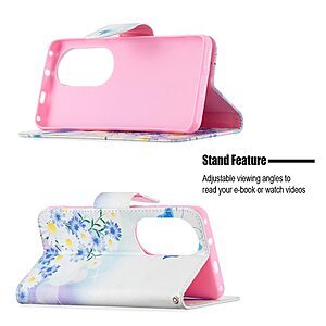 Θήκη Huawei P50 Pro OEM Blue Butterfly & Flowers με βάση στήριξης, υποδοχές καρτών και μαγνητικό κούμπωμα Flip Wallet από συνθετικό δέρμα και TPU - Image 4