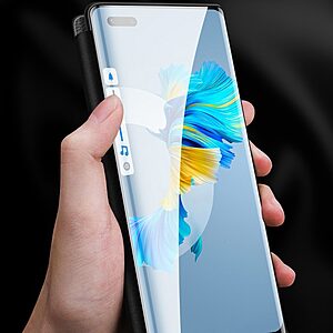 Θήκη Huawei P50 Pro OEM Half Mirror View Stand Cover v5 με μαγνητικό κούμπωμα από συνθετικό δέρμα μαύρο - Image 5