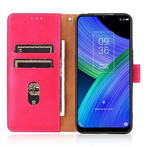 Θήκη TCL 20R 5G OEM Leather Skin touch Feeling v2 με βάση στήριξης, υποδοχές καρτών και μαγνητικό κούμπωμα κόκκινο - Image 5