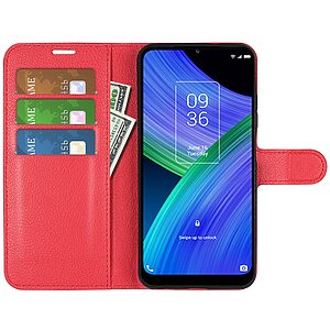 Θήκη TCL 405 / 406 / 408 OEM Litchi SkinLeather με βάση στήριξης, υποδοχές καρτών και μαγνητικό κούμπωμα κόκκινο - Image 4