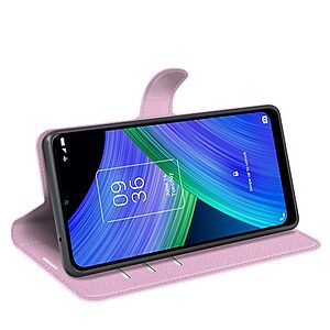 Θήκη TCL 405 / 406 / 408 OEM Litchi SkinLeather με βάση στήριξης, υποδοχές καρτών και μαγνητικό κούμπωμα ροζ - Image 5