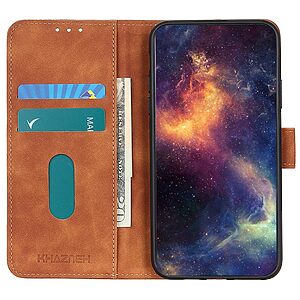 Θήκη Xiaomi Poco M4 5G KHAZNEH Litchi Skin Texture Leather με βάση στήριξης, υποδοχές καρτών και μαγνητικό κούμπωμα καφέ - Image 3