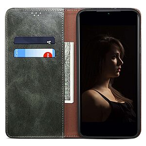 υποδοχή καρτών και μαγνητικό κούμπωμα Flip Wallet από συνθετικό δέρμα και TPU πράσινο