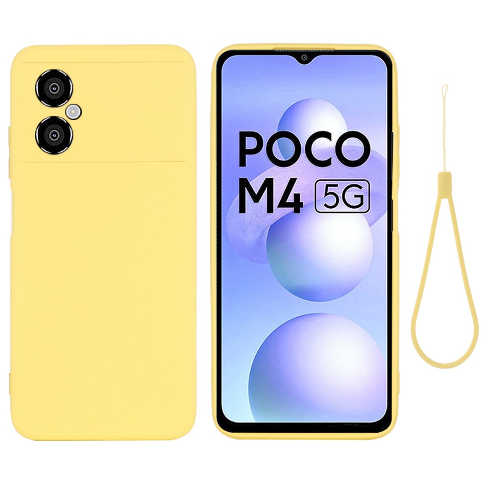 Θήκη Xiaomi Poco M4 5G OEM Soft Liquid Silicone Πλάτη σιλικόνης με κορδόνι κίτρινο