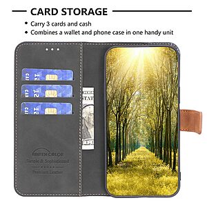 Θήκη Xiaomi Redmi A1+ BINFEN COLOR Leather Wallet Double Stitching Lines v2 με βάση στήριξης, υποδοχές καρτών και μαγνητικό κούμπωμα μαύρο - Image 3