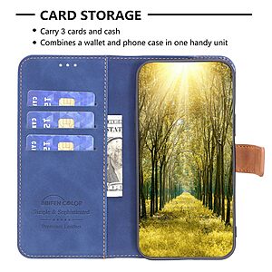 Θήκη Xiaomi Redmi A1+ BINFEN COLOR Leather Wallet Double Stitching Lines v2 με βάση στήριξης, υποδοχές καρτών και μαγνητικό κούμπωμα μπλε - Image 3