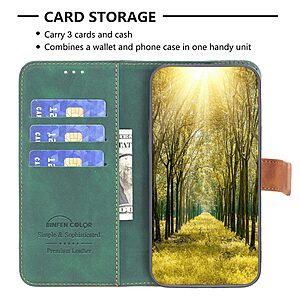 Θήκη Xiaomi Redmi A1+ BINFEN COLOR Leather Wallet Double Stitching Lines v2 με βάση στήριξης, υποδοχές καρτών και μαγνητικό κούμπωμα πράσινο - Image 3