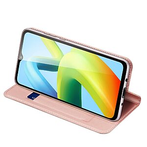 Θήκη Xiaomi Redmi A1+ DUX DUCIS Skin Pro Series με βάση στήριξης, υποδοχή καρτών και μαγνητικό κούμπωμα Flip Wallet από συνθετικό δέρμα και TPU ροζ - Image 3