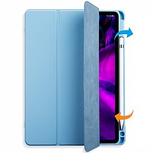 Θήκη Tri-Fold Flip Cover για iPad (2019/2020/2021) 10.2" με ειδική θέση για πενάκι και διάφανη ενισχυμένη πλάτη σε χρώμα γαλάζιο - Image 5