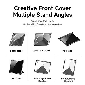 Θήκη Dux Ducis Magi Series Tri-Fold Flip Cover για iPad (2022) 10.9" / iPad 11" (2025) με πολλαπλές θέσεις στήριξης, ειδική θέση για πενάκι και διάφανη ενισχυμένη πλάτη σε χρώμα γκρι - Image 5