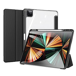Θήκη Dux Ducis Toby Series Tri-Fold Flip Cover για iPad Pro (2018/2020/2021/2022) 12.9" με ειδική θέση για πενάκι και διάφανη ενισχυμένη πλάτη σε χρώμα μαύρο