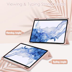 Θήκη Tri-Fold Flip Cover για Galaxy Tab S7/S8 11" με ειδική θέση για πενάκι και διάφανη ενισχυμένη πλάτη σε χρώμα ροζ χρυσό - Image 3