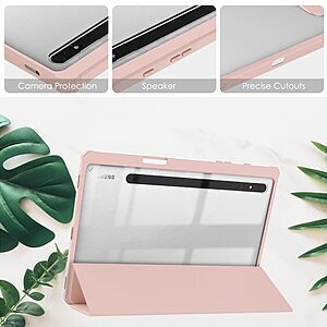 Θήκη Tri-Fold Flip Cover για Galaxy Tab S7/S8 11" με ειδική θέση για πενάκι και διάφανη ενισχυμένη πλάτη σε χρώμα ροζ χρυσό - Image 4