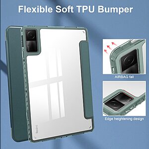 Θήκη Tri-Fold Flip Cover για Xiaomi Redmi Pad 10.61" από TPU και διάφανη ενισχυμένη πλάτη σε χρώμα σκούρο πράσινο - Image 5