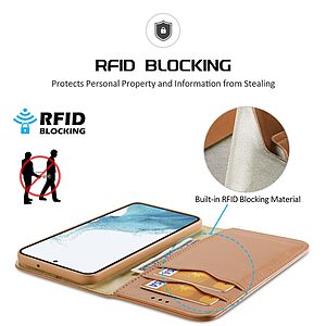Θήκη Samsung Galaxy S23 Plus Dux Ducis Hivo Series με RFID Blocking, βάση στήριξης, υποδοχές καρτών με μαγνητικό κλείσιμο Flip Wallet από αυθεντικό δέρμα και TPU καφέ - Image 3