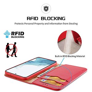 Θήκη Samsung Galaxy S23 Plus Dux Ducis Hivo Series με RFID Blocking, βάση στήριξης, υποδοχές καρτών με μαγνητικό κλείσιμο Flip Wallet από αυθεντικό δέρμα και TPU κόκκινο - Image 3