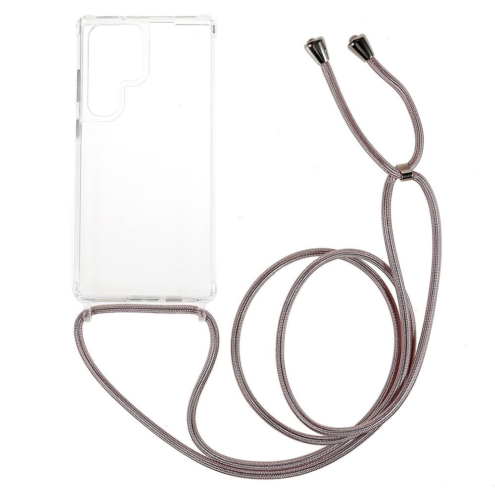 Θήκη Samsung Galaxy S23 Ultra Mad Mask Hybrid Sockproof Transparent V3 πλάτη με κορδόνι από αντικραδασμικό TPU ροζ χρυσό