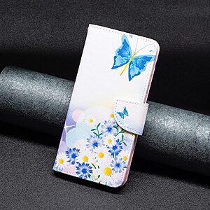 Θήκη Xiaomi Redmi Note 12 5G / Poco X5 5G OEM Blue Butterfly & Flowers με βάση στήριξης, υποδοχές καρτών και μαγνητικό κούμπωμα Flip Wallet από συνθετικό δέρμα και TPU - Image 4
