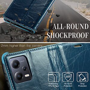 Θήκη Xiaomi Redmi Note 12 5G / Poco X5 5G CaseMe 003 Series Πορτοφόλι με βάση στήριξης, υποδοχές καρτών και μαγνητικό κούμπωμα από συνθετικό δέρμα και TPU μπλε - Image 4