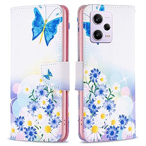 Θήκη Xiaomi Poco X5 Pro 5G OEM Blue Butterfly & Flowers με βάση στήριξης