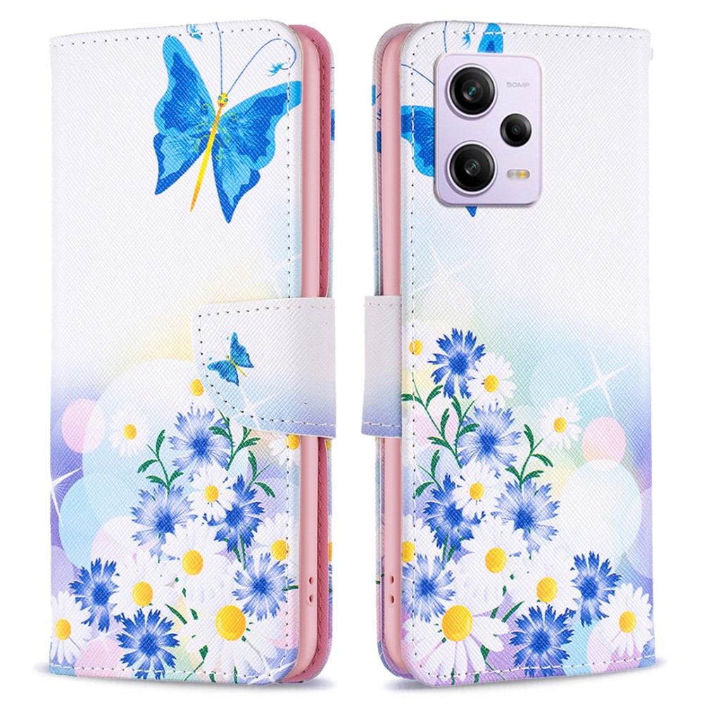 Θήκη Xiaomi Poco X5 Pro 5G OEM Blue Butterfly & Flowers με βάση στήριξης Θήκη Xiaomi Poco X5 Pro 5G OEM Blue Butterfly & Flowers με βάση στήριξης