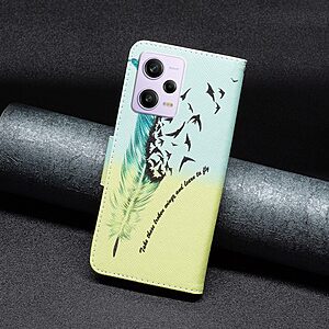 Θήκη Xiaomi Redmi Note 12 Pro 5G / Poco X5 Pro 5G OEM Feather & Birds με βάση στήριξης, υποδοχές καρτών και μαγνητικό κούμπωμα Flip Wallet από συνθετικό δέρμα και TPU - Image 4