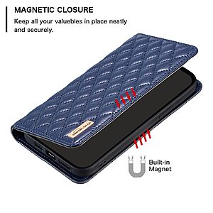 Θήκη Xiaomi Redmi Note 12 Pro 5G / Poco X5 Pro 5G BINFEN COLOR Rhombus Pattern Series με βάση στήριξης, υποδοχές καρτών και μαγνητικό κούμπωμα μπλε - Image 4