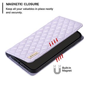 Θήκη Xiaomi Redmi 12C BINFEN COLOR Rhombus Pattern Series με βάση στήριξης, υποδοχές καρτών και μαγνητικό κούμπωμα μωβ - Image 4