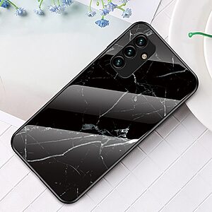 Θήκη Samsung Galaxy A34 5G OEM σχέδιο Marble με Πλάτη Tempered Glass TPU μαύρο - Image 2