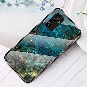 Θήκη Samsung Galaxy A34 5G OEM σχέδιο Marble με Πλάτη Tempered Glass TPU σμαραγδί - Image 2