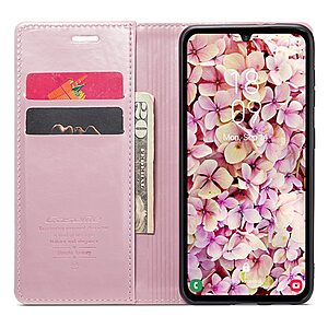 υποδοχές καρτών και μαγνητικό κούμπωμα από συνθετικό δέρμα και TPU ροζ