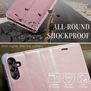 Θήκη Samsung Galaxy A54 5G CaseMe 003 Series Πορτοφόλι με βάση στήριξης, υποδοχές καρτών και μαγνητικό κούμπωμα από συνθετικό δέρμα και TPU ροζ - Image 4