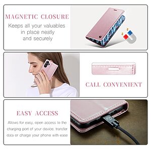 Θήκη Samsung Galaxy A54 5G CaseMe 003 Series Πορτοφόλι με βάση στήριξης, υποδοχές καρτών και μαγνητικό κούμπωμα από συνθετικό δέρμα και TPU ροζ - Image 5