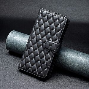 Θήκη Xiaomi Redmi Note 12 4G BINFEN Color Rhombus Pattern Series με βάση στήριξης, υποδοχές καρτών και μαγνητικό κούμπωμα μαύρο - Image 5