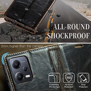 Θήκη Xiaomi Redmi Note 12 Pro+ CaseMe 003 Series Πορτοφόλι με βάση στήριξης, υποδοχές καρτών και μαγνητικό κούμπωμα από συνθετικό δέρμα και TPU μαύρο - Image 4